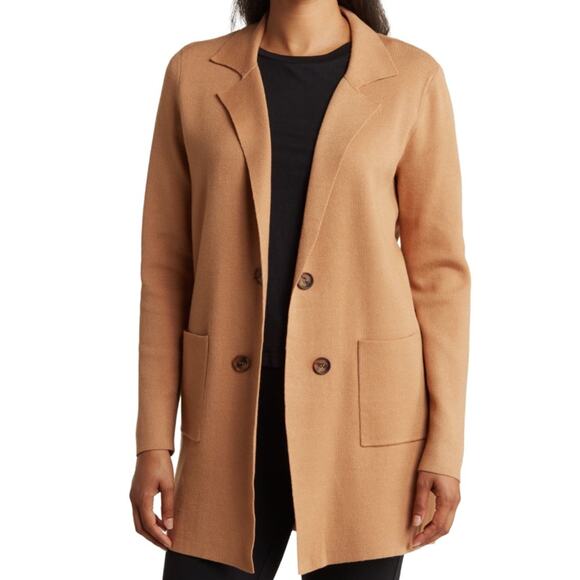 BY DESIGN Willow Notch Collar Long Cardigan - Camel Size L - Picture 1 of 5